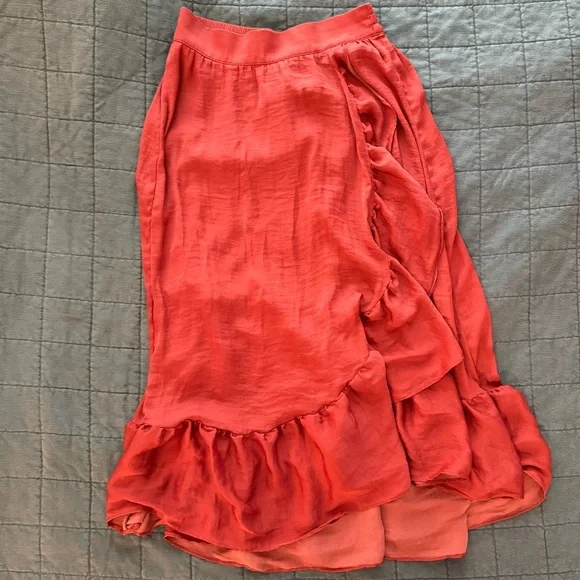 Elle Rust Red Satin Ruffle Skirt - Picture 2 of 4